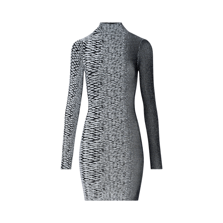 Jean Paul Gaultier 3D Snake Skin Knitted Long-Sleeve Short Dress "Black/Ecru"