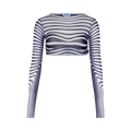 Jean Paul Gaultier Re-Edition Long-Sleeve Crew Neck Cropped Top "Morphing Stripes" "Ecru/Navy"
