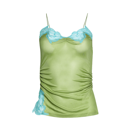 Christopher Esber Delphin Lace Rib Cami "Fresh Lime/Cyan"