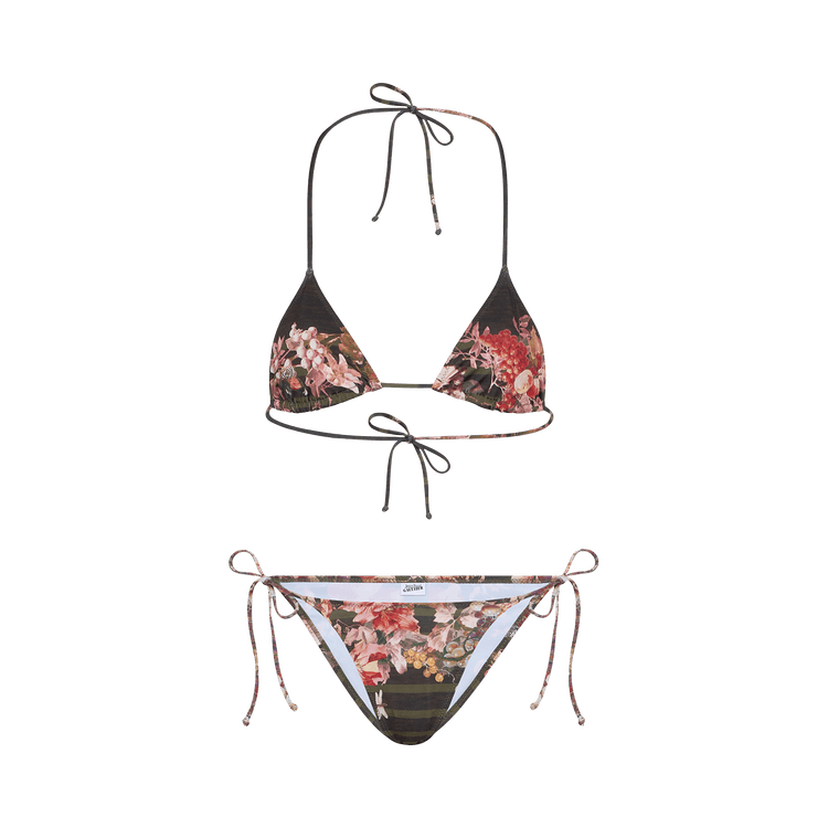 Jean Paul Gaultier Bikini Set Printed "Marinière Grape" "Khaki/Multicolor"