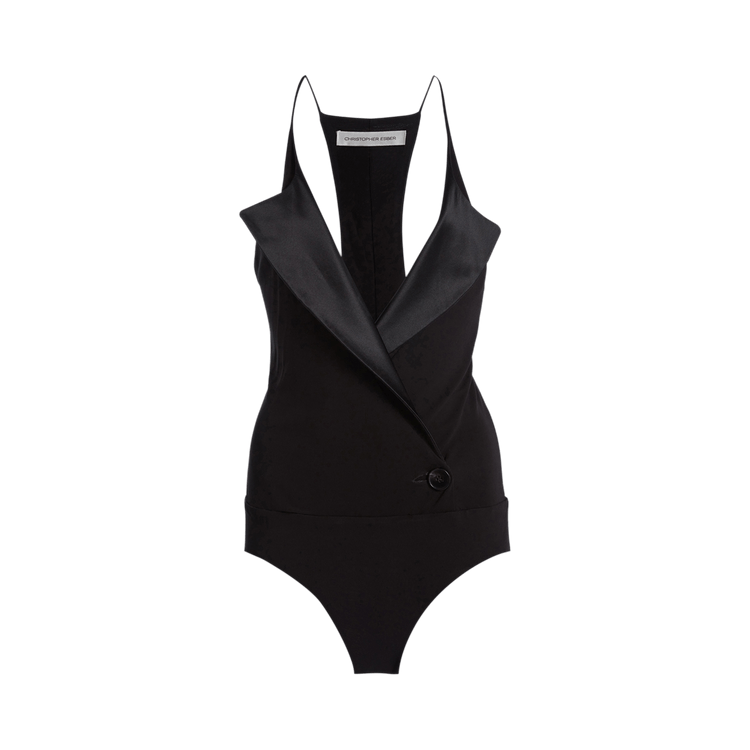 Christopher Esber Didion Satin Contrast Jersey Bodysuit "Black"