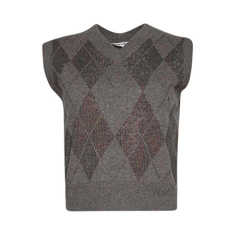 Alexander Wang V Neck Vest With Argyle Crystal Hotfix "Brown"