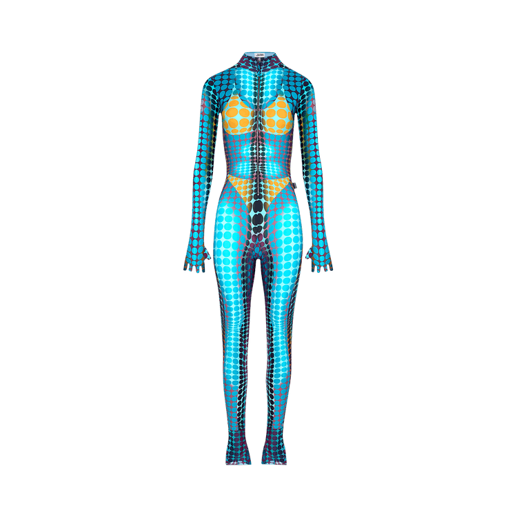 Jean Paul Gaultier Re-Edition Long-Sleeve High Neck Jumpsuit "Blue/Purple/Yellow"