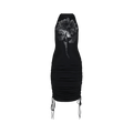 David Koma Mirrored Flower Hotfix Ruched Mini Dress "Black/Silver"