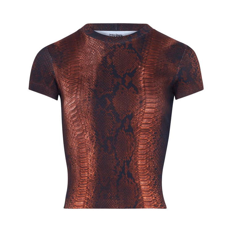 Jean Paul Gaultier Cotton Ribbed T-Shirt Printed "Python" "Brown/Black"