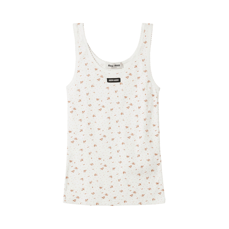 Miu Miu Costina Print Top "Bianco/Tabacco"
