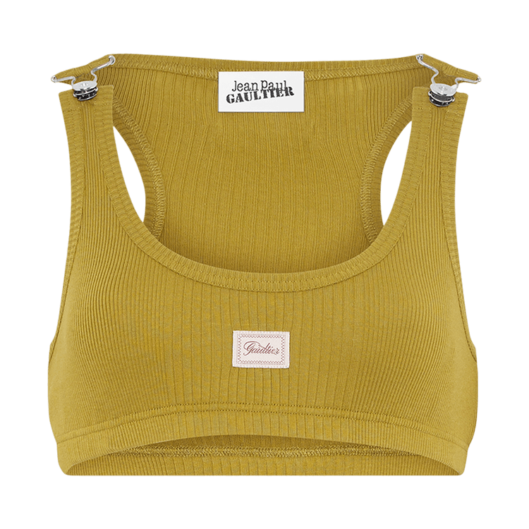 Jean Paul Gaultier Cotton Ribbed Bra With Gaultier Patch/Overall Buckles "Green"