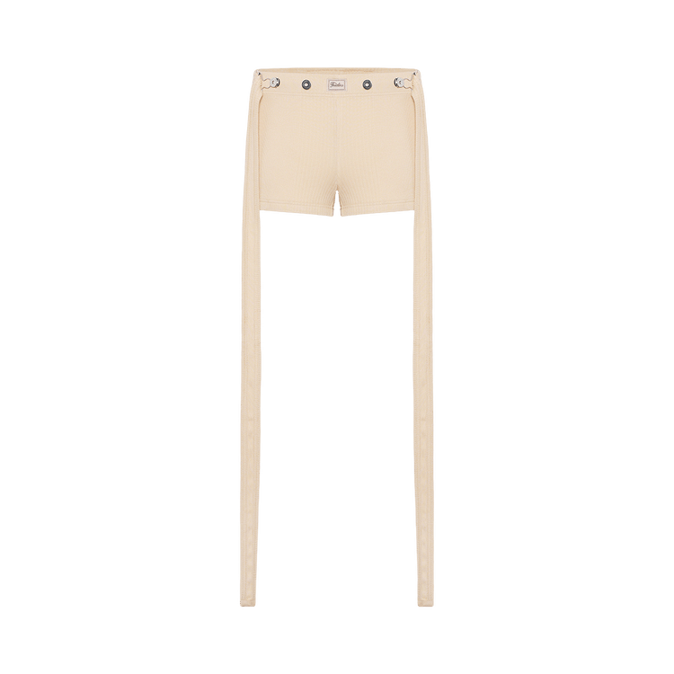 Jean Paul Gaultier Cotton Ribbed Short With "Gaultier" Patch/Overall Buckles "Nude"