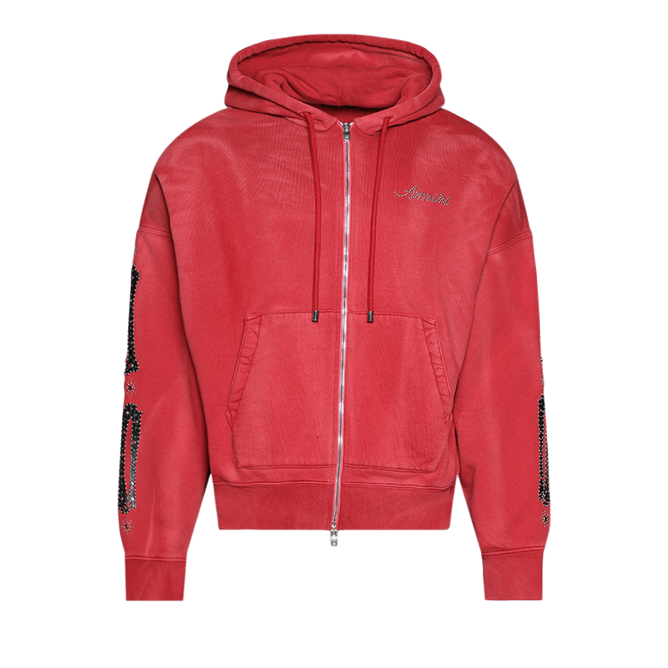 Amiri Bones Studded Zip Hoodie "Red Rose"