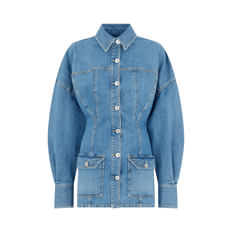 Attico Mini Dress Washed Denim Stretch "Sky Blue"