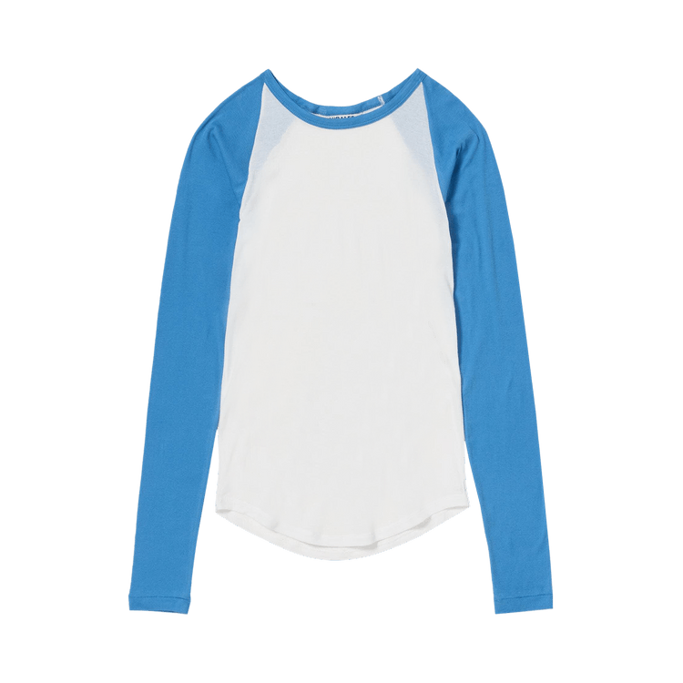 Auralee Super High Gauge Sheer Rib Raglan Pullover "White/Blue"