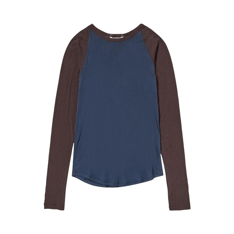 Auralee Super High Gauge Sheer Rib Raglan Pullover "Navy/Dark Brown"