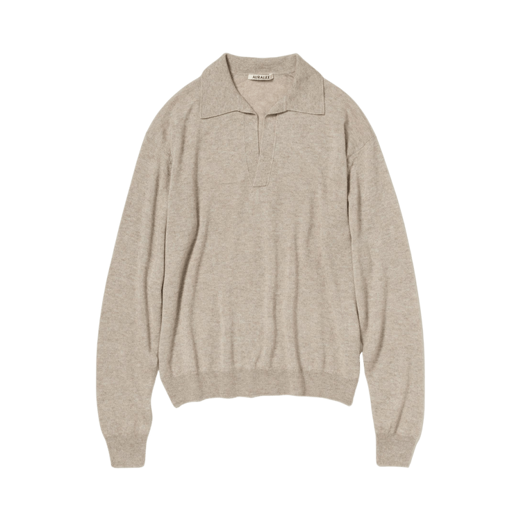 Auralee Super Fine Cashmere Silk Knit Skipper Polo "Top Beige"
