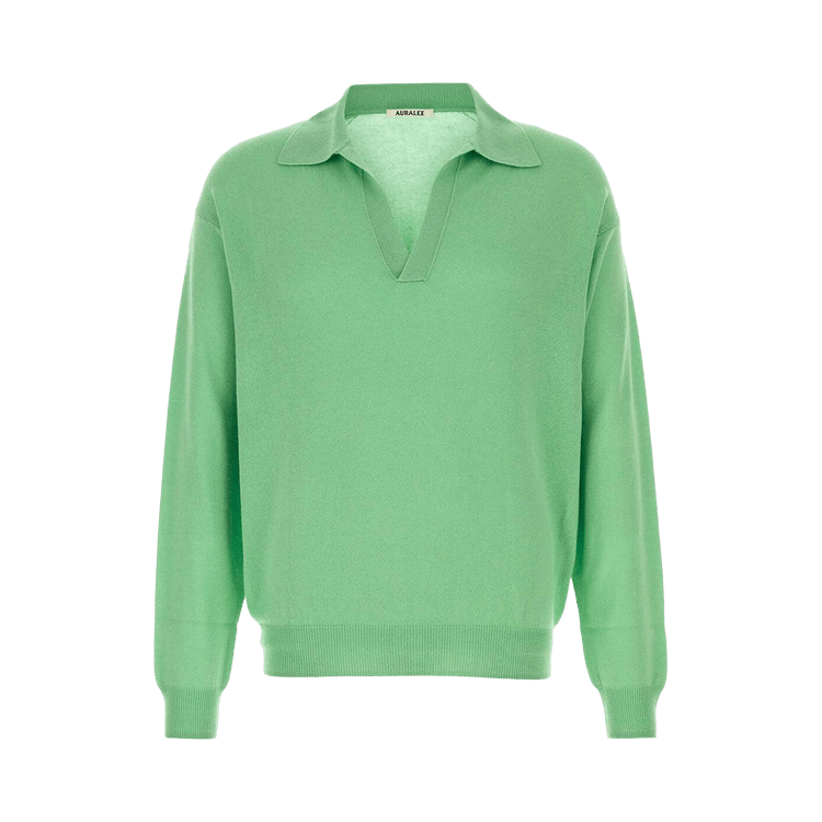 Auralee Super Fine Cashmere Silk Knit Skipper Polo "Mint Green"