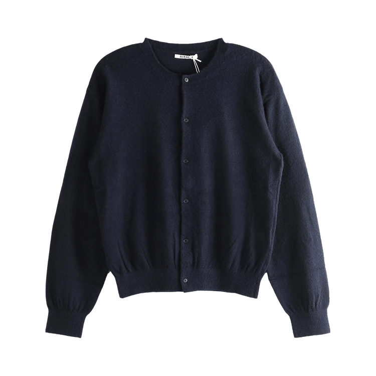 Auralee Brushed Cashmere Cotton Knit Cardigan "Dark Navy"