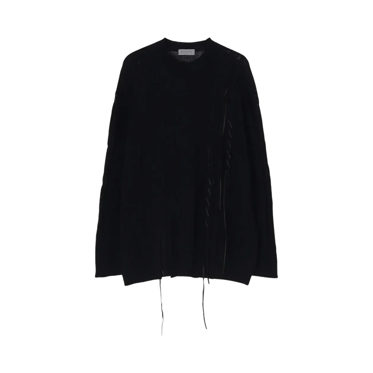 Yohji Yamamoto Pour Homme Round Neck Leather Pullover Top "Black"