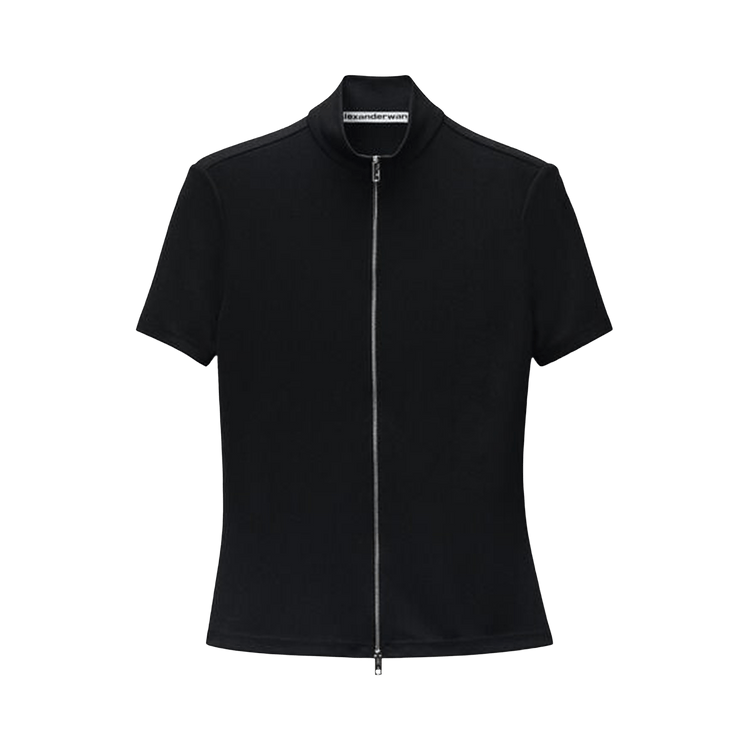 Alexander Wang Mock Neck Short-Sleeve Rashguard Top "Black"