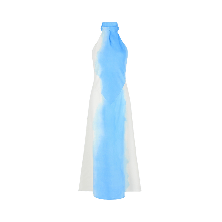 Ferragamo Abstract-Print Halterneck Dress "Light Blue"