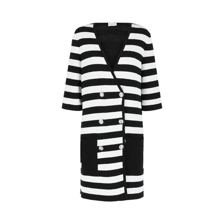 Ferragamo Double-Breasted Striped-Print Dress "White"