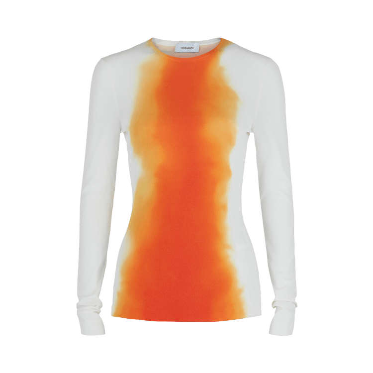 Ferragamo Ombre Knit Long-Sleeve Top "White"