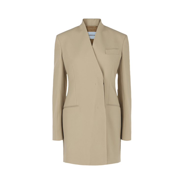 Ferragamo Single-Breasted Virgin Wool Blazer "Bone"