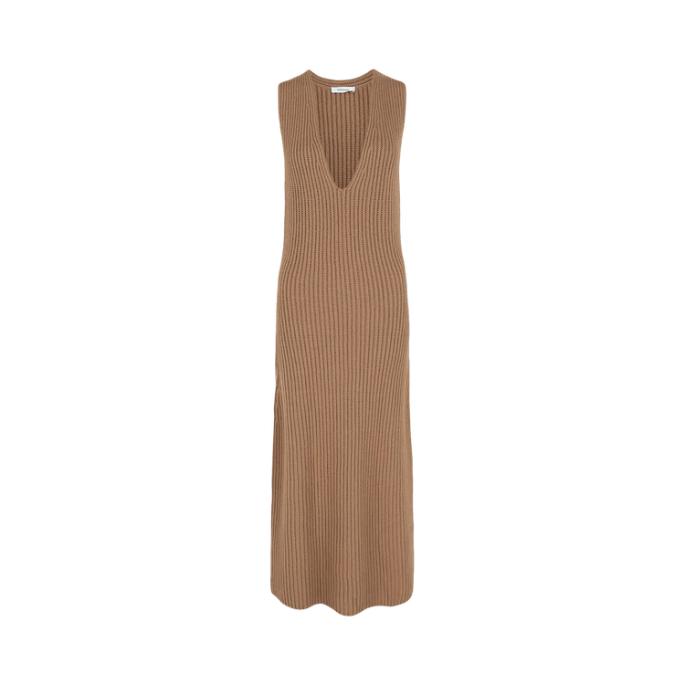 Ferragamo Sleeveless Ribbed Knit Dress "Beige"
