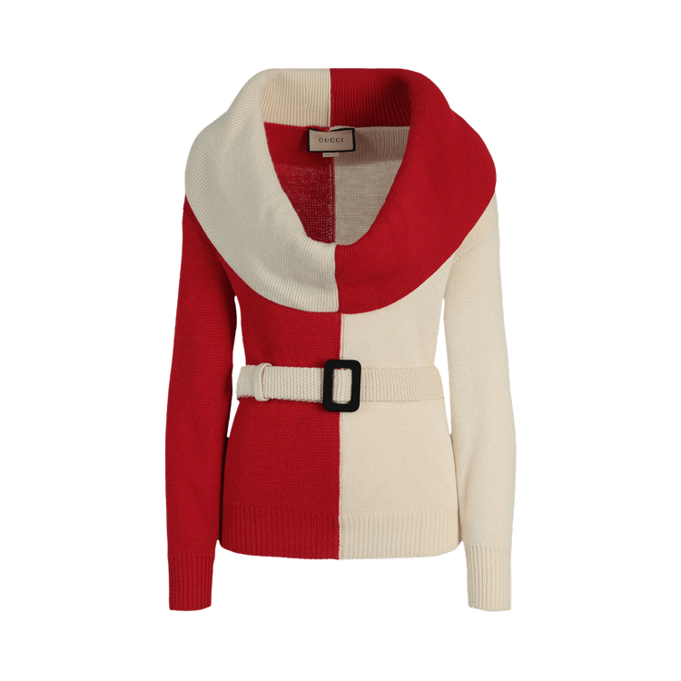 Gucci Chunky Wool Belted Sweater "White/Red"