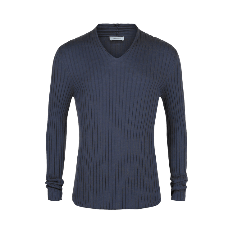Ferragamo Ribbed Knit Long-Sleeve Top "Grey"