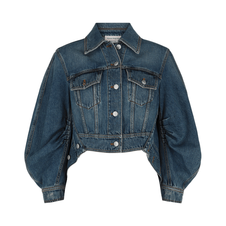 Alexander McQueen Cropped Puff-Sleeve Denim Jacket "Indigo"