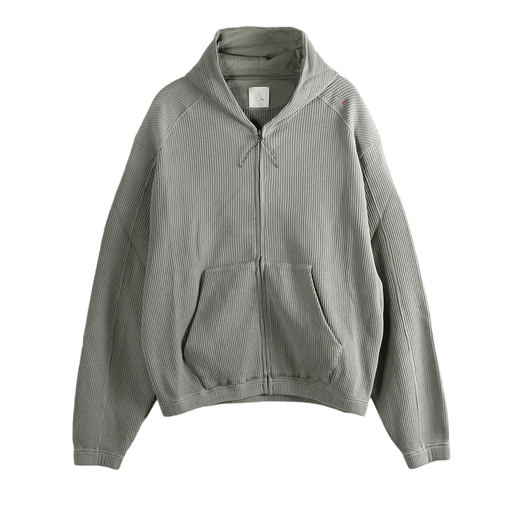 ROA Bee Sun Faded Organic Waffle Zip Up Hoodie "Grey"