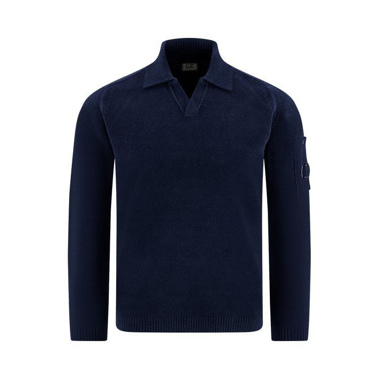 C.P. Company Cotton Chenille Polo Lens Sweater  "Midnight Navy"