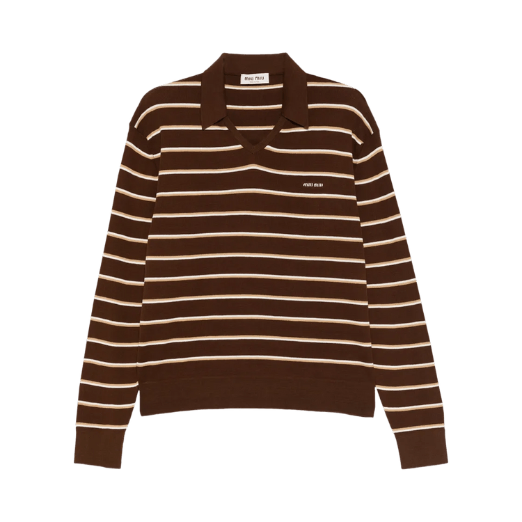 Miu Miu Striped Polo Shirt "Cacao"