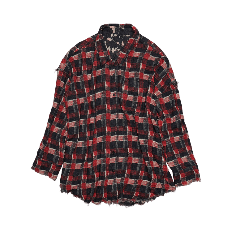R13 Reversible Shredded Seam Drop Neck Shirt "Red Black Plaid/Cream Floral"