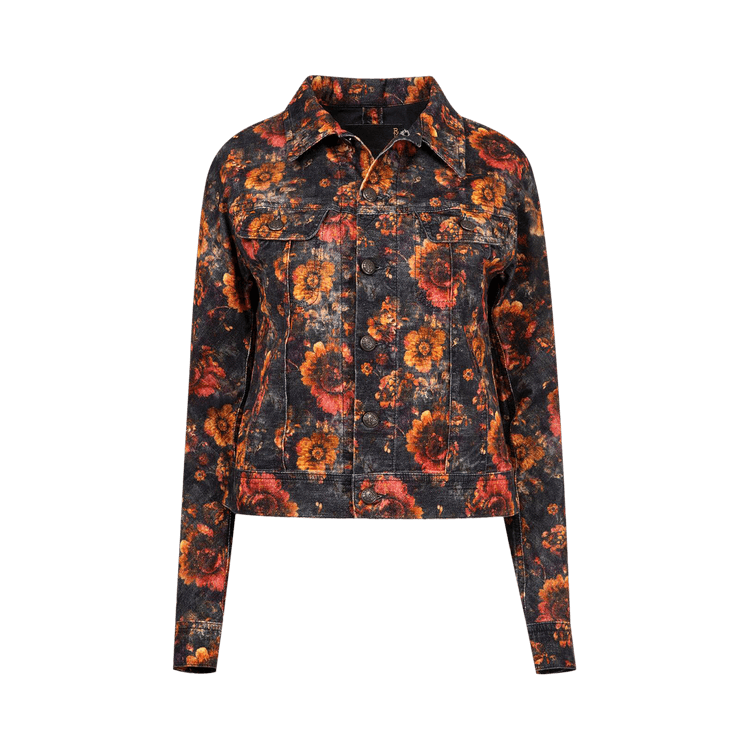 R13 Skinny Trucker Jacket "Navy Blue/Floral Velveteen"