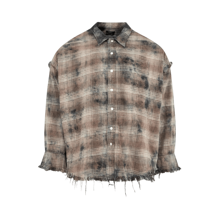 R13 Shredded Seam Drop Neck Shirt "Overdyed Grey Plaid"