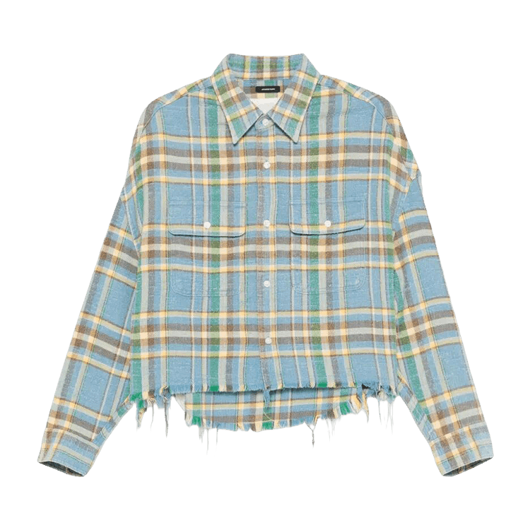 R13 Cropped Work Shirt "Light Blue Plaid"