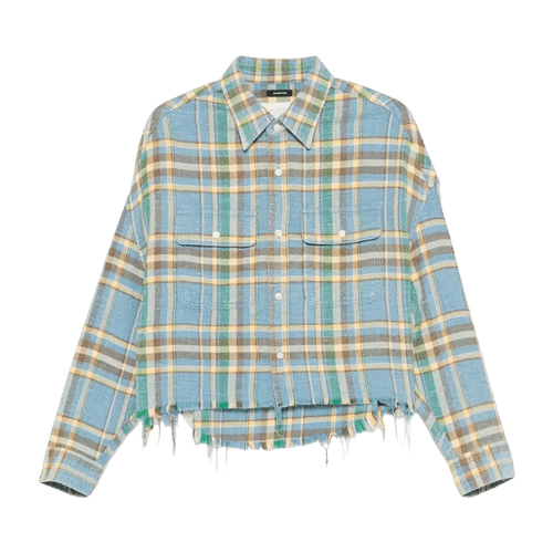 R13 Cropped Work Shirt "Light Blue Plaid"