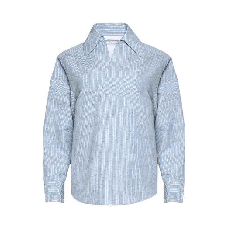 Bottega Veneta Irregular Cotton Linen Stripe Shirt "Blue/White"