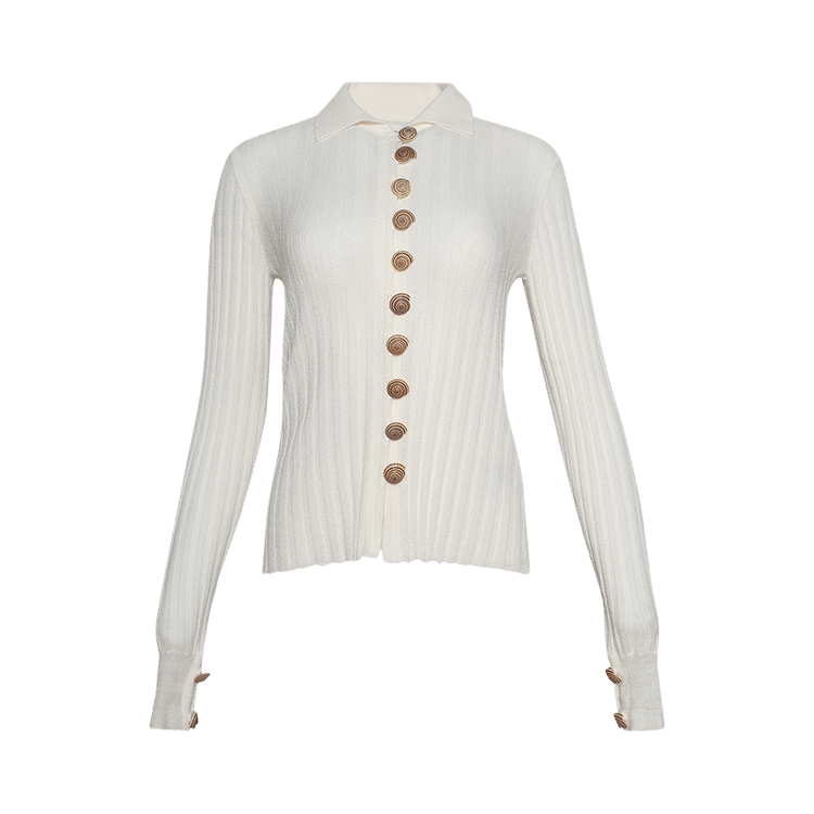 Christopher Esber Sundial Shell Ribbed Knit Cardigan "White"