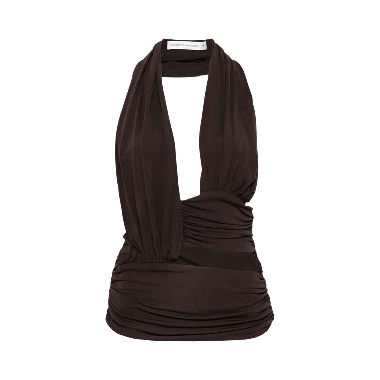 Christopher Esber Draped Cummerbund Jersey Top "Espresso"