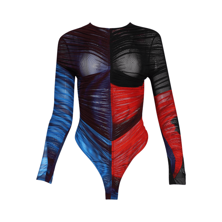 Mugler Bodysuit "Blue/Red Flowers"