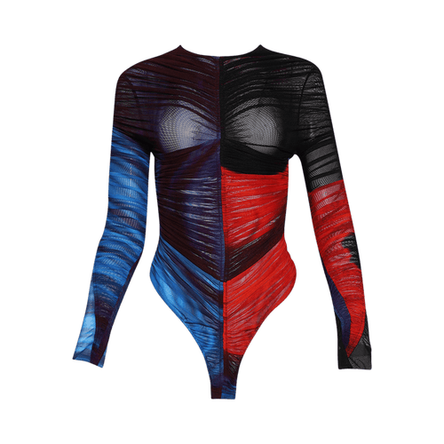 Mugler Bodysuit "Blue/Red Flowers"