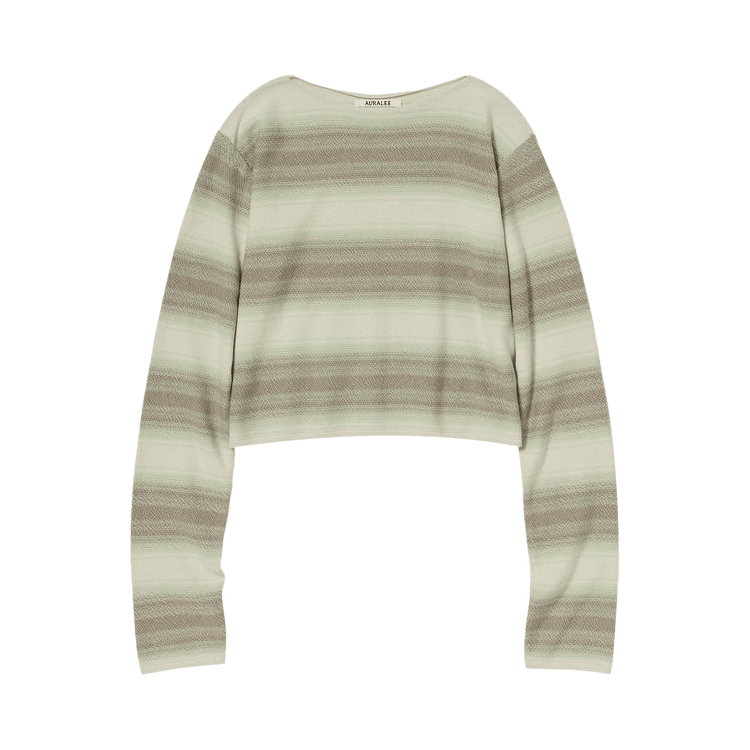 Auralee Gradient Stripe Boat Neck Knit "Lime Grey Stripe"
