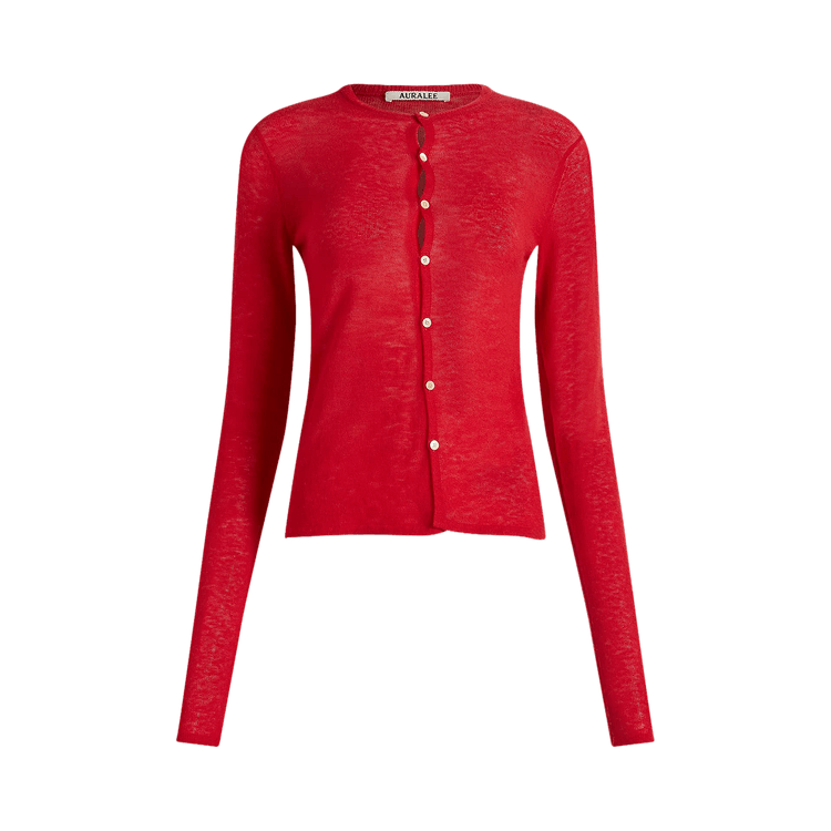Auralee Sheer Cashmere Knit Cardigan "Red Orange"