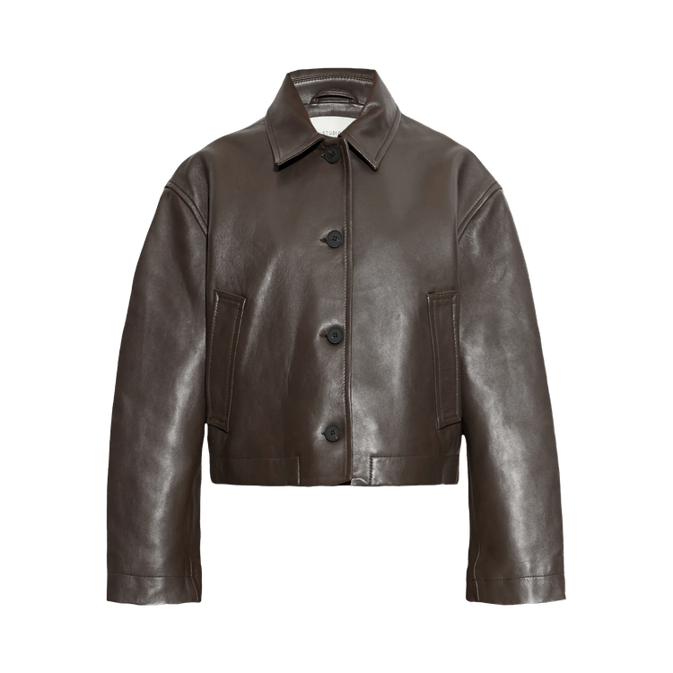 Studio Nicholson Button Through Cropped Leather Jacket "Cocoa"
