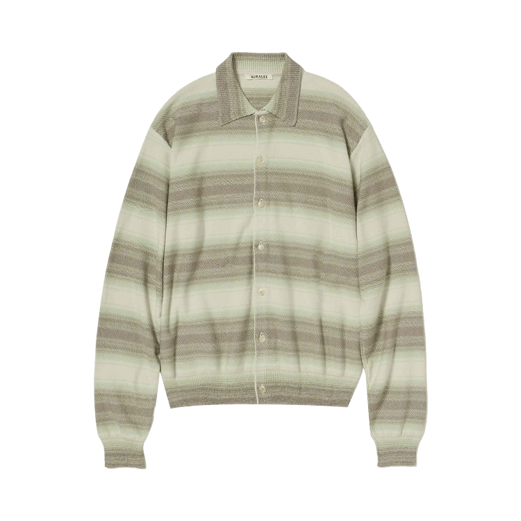 Auralee Gradient Stripe Knit Cardigan "Lime Grey Stripe"