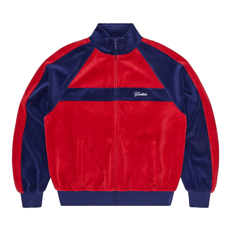 Corteiz Pista Velour Track Jacket "Navy/Red"