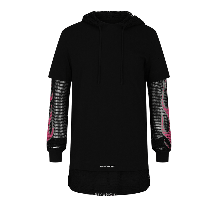 Givenchy Overlapped Hooded T-Shirt In Cotton/Mesh "Black"
