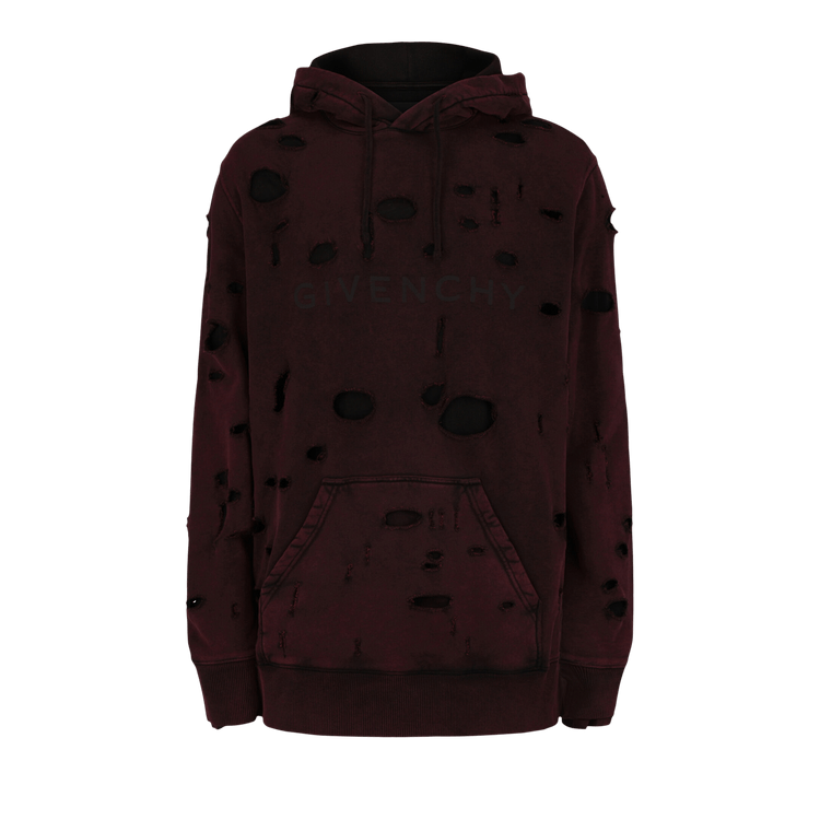 Givenchy Destroyed Logo Hoodie "Dark Red"
