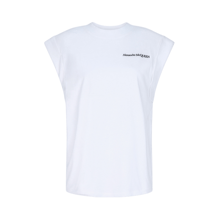 Alexander McQueen Logo Embroidered Cotton T-Shirt "Optical White"